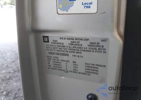 2007 Chevrolet Trailblazer Lt из США, поврежденный, VIN 1GNDS13S672265932